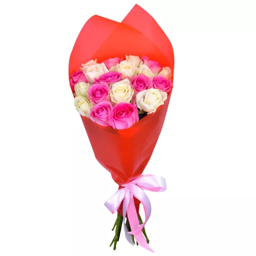 Букет из 19 разноцветных роз 50 см в пленке Букет из 19 разноцветных роз 50 см в пленке