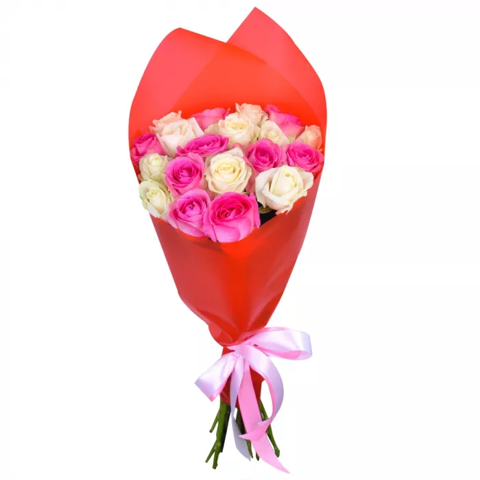 Букет из 19 разноцветных роз 50 см в пленке