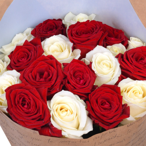 Букет из 19 красных и белых роз 50 см