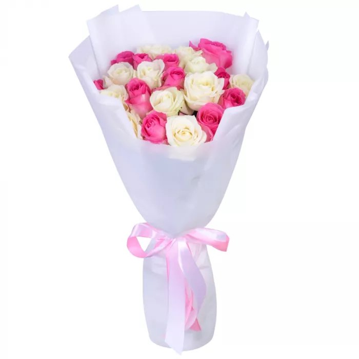 Букет из 21 разноцветной розы Premium 50 см