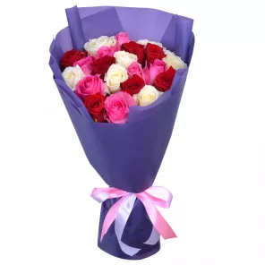 Букет из 21 разноцветной розы 50 см