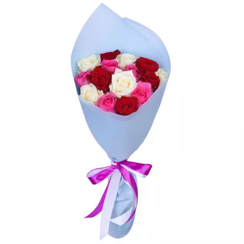 15 разноцветных роз Premium 50 см