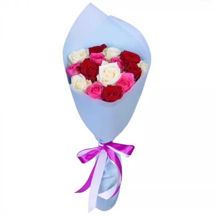 15 разноцветных роз Premium 50 см