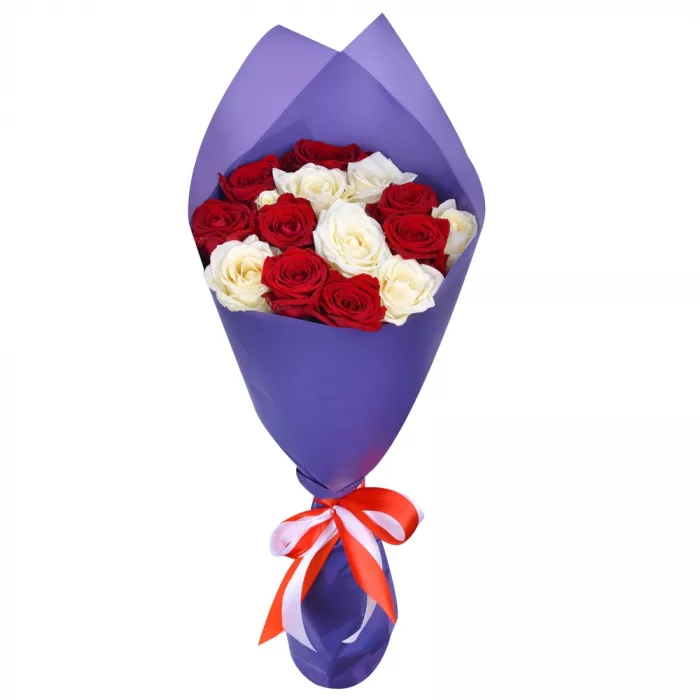 Букет из 15 разноцветных роз Premium 50 см