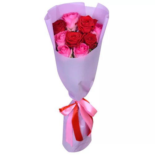 Букет из 9 разноцветных роз Premium 50 см