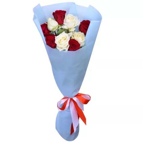 9 разноцветных роз Premium 50 см в пленке