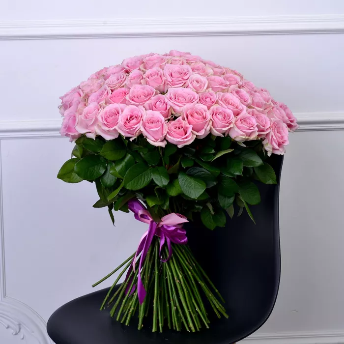 75 розовых роз Premium 60 см