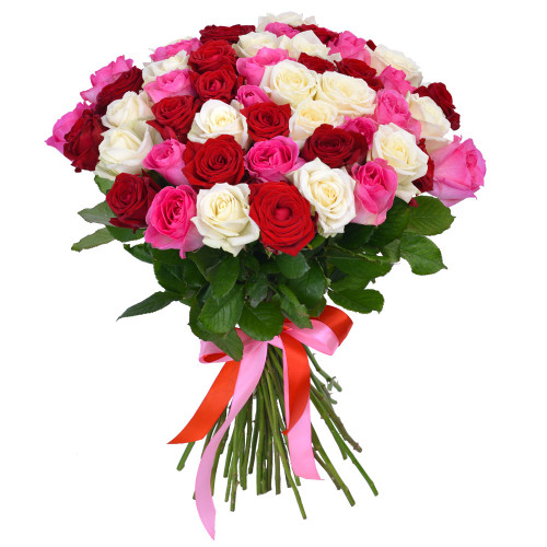 Монобукет из 51 разноцветной розы Premium 50 см