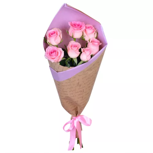 7 розовых роз 60 см
