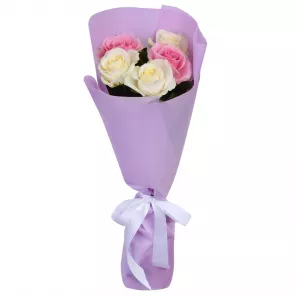5 разноцветных роз 40 см