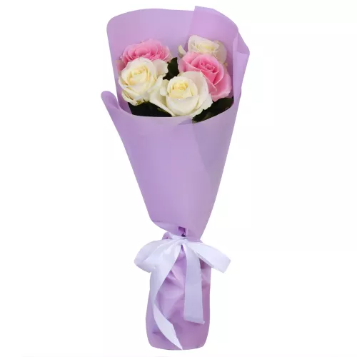 5 разноцветных роз 40 см