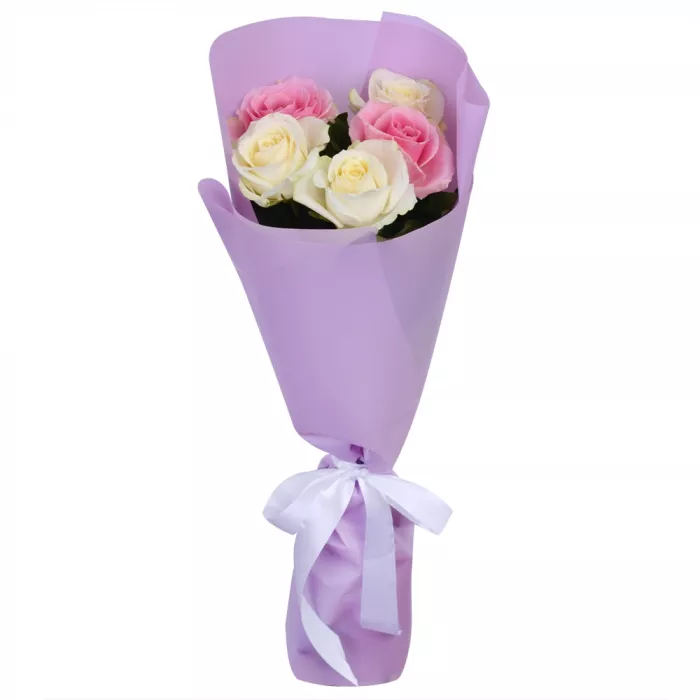 5 разноцветных роз 40 см