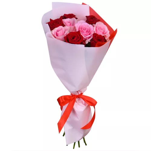 9 разноцветных роз premium 40 см