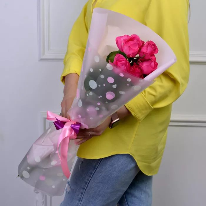 Букет из 5 малиновых роз 60 см