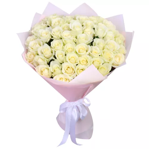 Букет на День матери из 51 белой розы 50 см