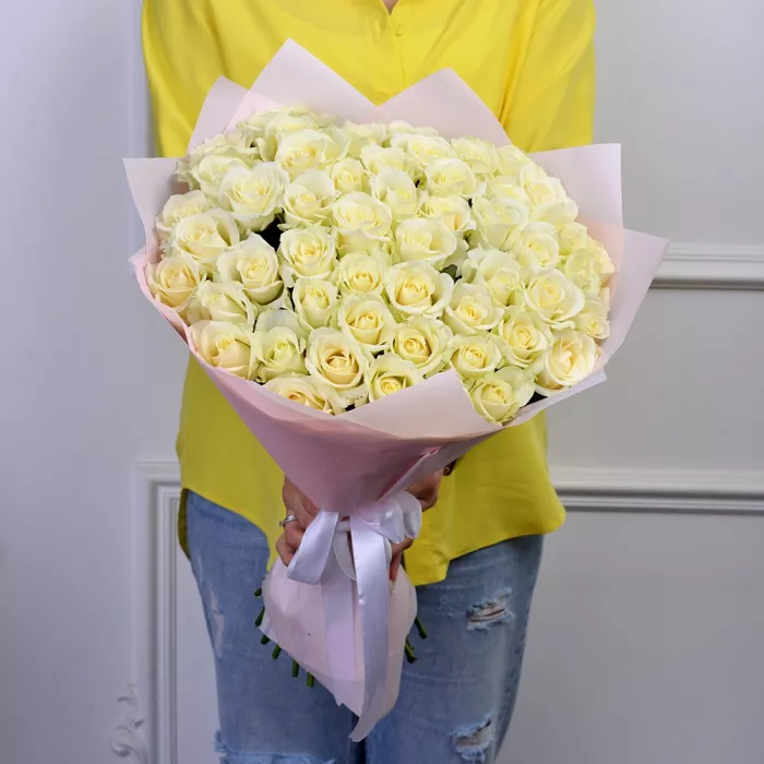 Букет из 51 белой розы 50 см