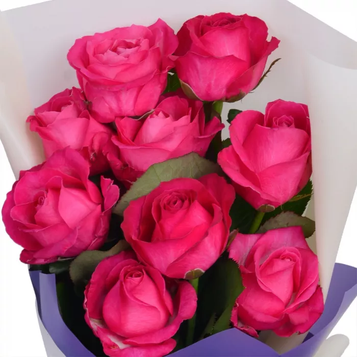 Букет из 9 малиновых роз 50 см