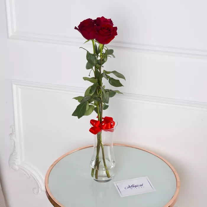 Букет из 3 красных роз Эквадор 70 см