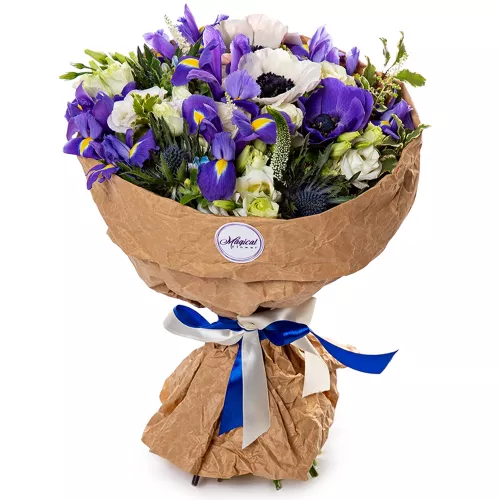 Букет из роз, ириса и эустом