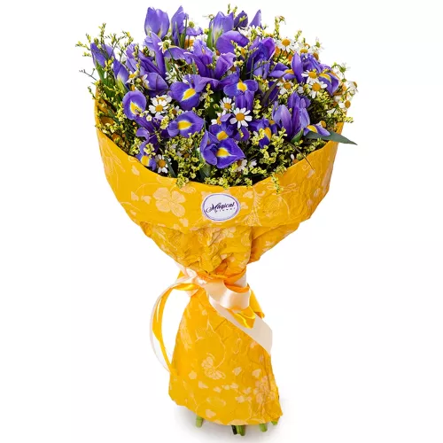 Букет из синего ириса и лимониума