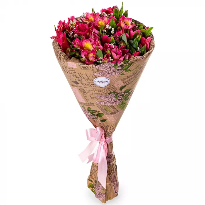 Букет из 3 розовых альстромерий с эвкалиптом