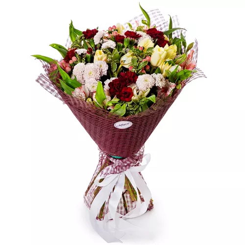 Букет из роз, тюльпанов и альстромерий