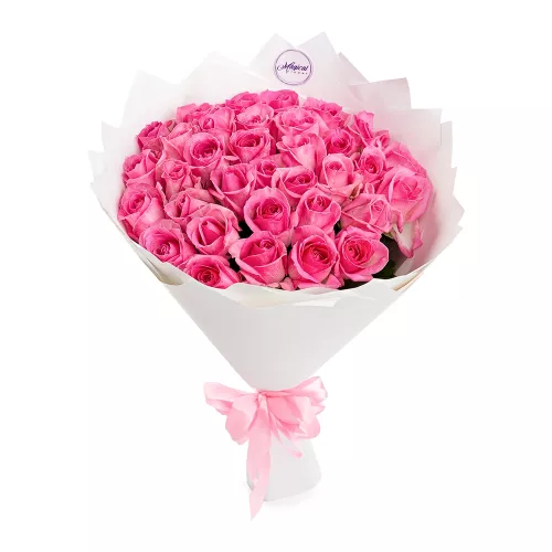 Монобукет из 35 розовых роз 50 см