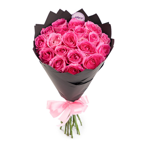 19 розовых роз 50 см