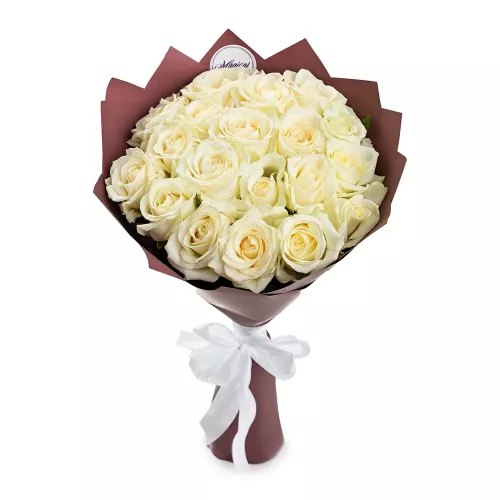 Белый букет цветов из 25 роз Premium 50 см