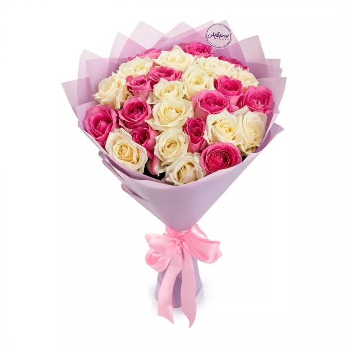 25 разноцветных роз 60 см Воздушный пломбир