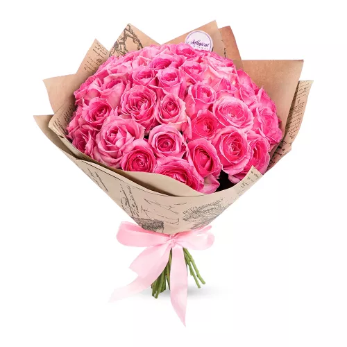Букет из 35 розовых роз 40 см в крафте 