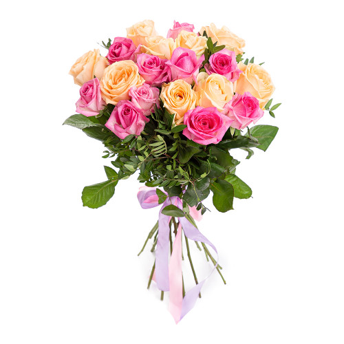 Букет из 19 разноцветных роз 60 см