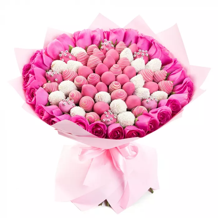 Букет из клубники (Розовое облако размер L) Букет из клубники (Розовое облако размер L)