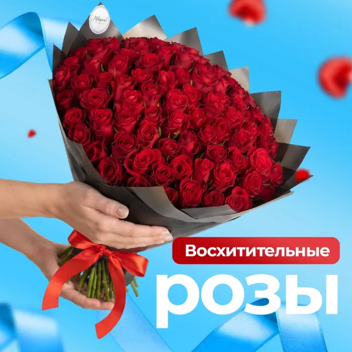 Букет из 101 красной розы в черной пленке с клубникой в шоколаде в подарок