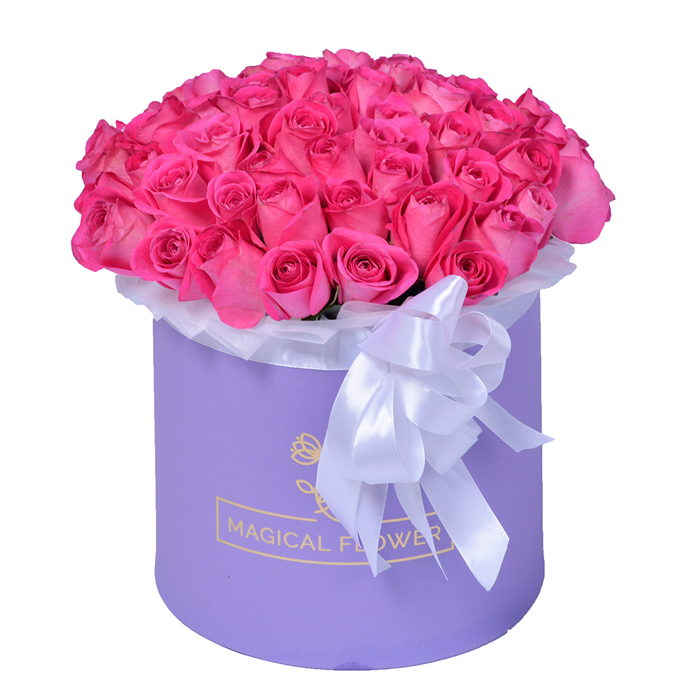 Букет из 51 розовой розы в шляпной коробке - купить в Москве по цене 3790 р- Magic Flower